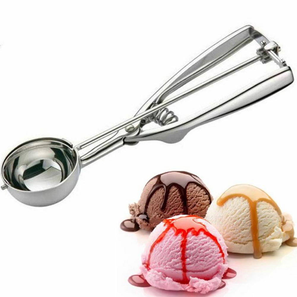 Stainless Steel Spoon with Spring Handle for Kitchen Ice Cream Fruit Cake