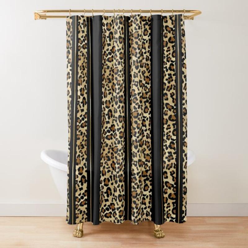 Leopard Print Shower Curtain Brown Bathroom Curtain Wild Safari Animal Powerful Bathroom Set For Men Panthera Bathroom Decor Set