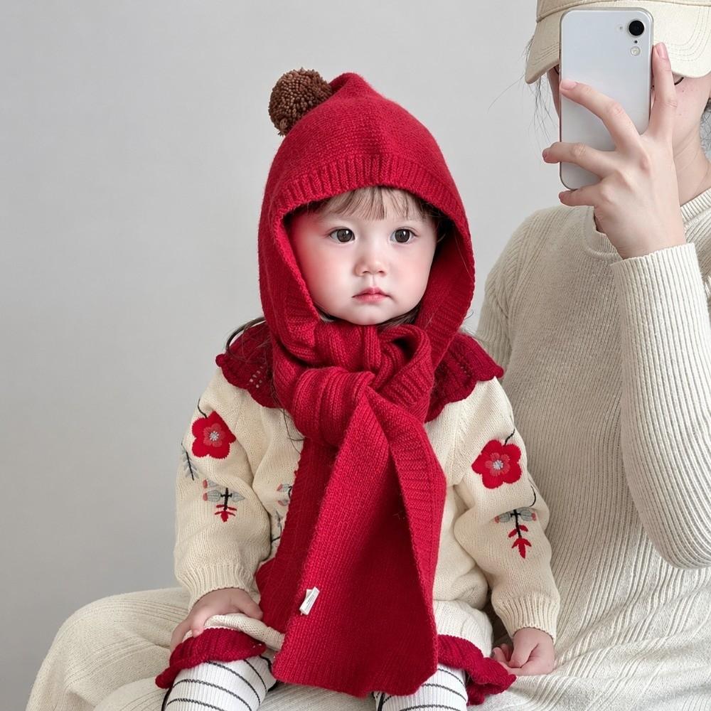 2-in-1 Kids Winter Hat Windproof Ear Protection Hat Cute Knitted Balaclava  Outdoor Wear