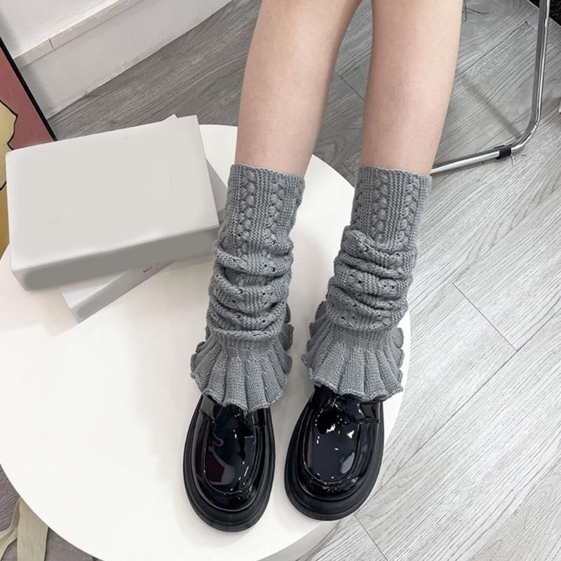 Womens Lolitas Knit Long Socks Ruffle Leg Warmers Harajuku Booties Socks Winter Warm Ankle Heap Socks