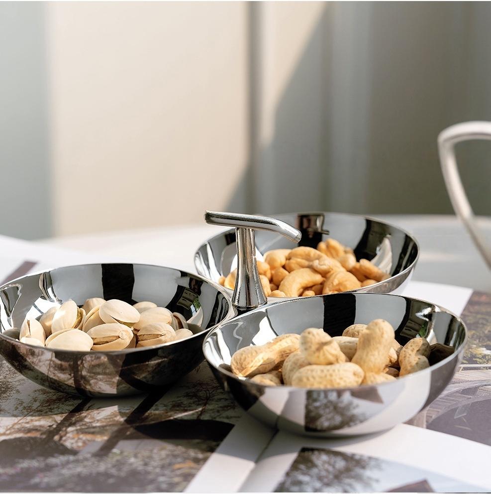 European style stainless steel tea plate Creative fruit plate Household tea table Snack candy Dim sum Dried fruit bowl Snack pla