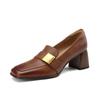 French Leather Single Shoes Women'S Versatile Square Head High Heels Women'S Thick Heel Retro British Casual Small Leather Shoes