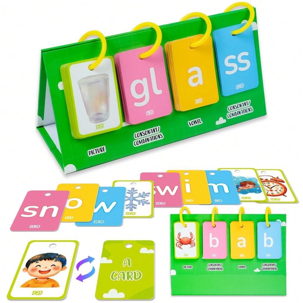 81pcs CVC Word Flip Charts Desktop Chart Card Set Interactive Spelling Game, Word Building Cards, Educational Spelling Toy, Literacy Learning Card