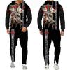 Felpe con Cappuccio Pantaloni Set Stampati 3D Cavalieri Templari Uomo Donna Felpe Tute Sportive Due Pezzi Tuta da Allenamento Esterna Abbigliamento da Uomo