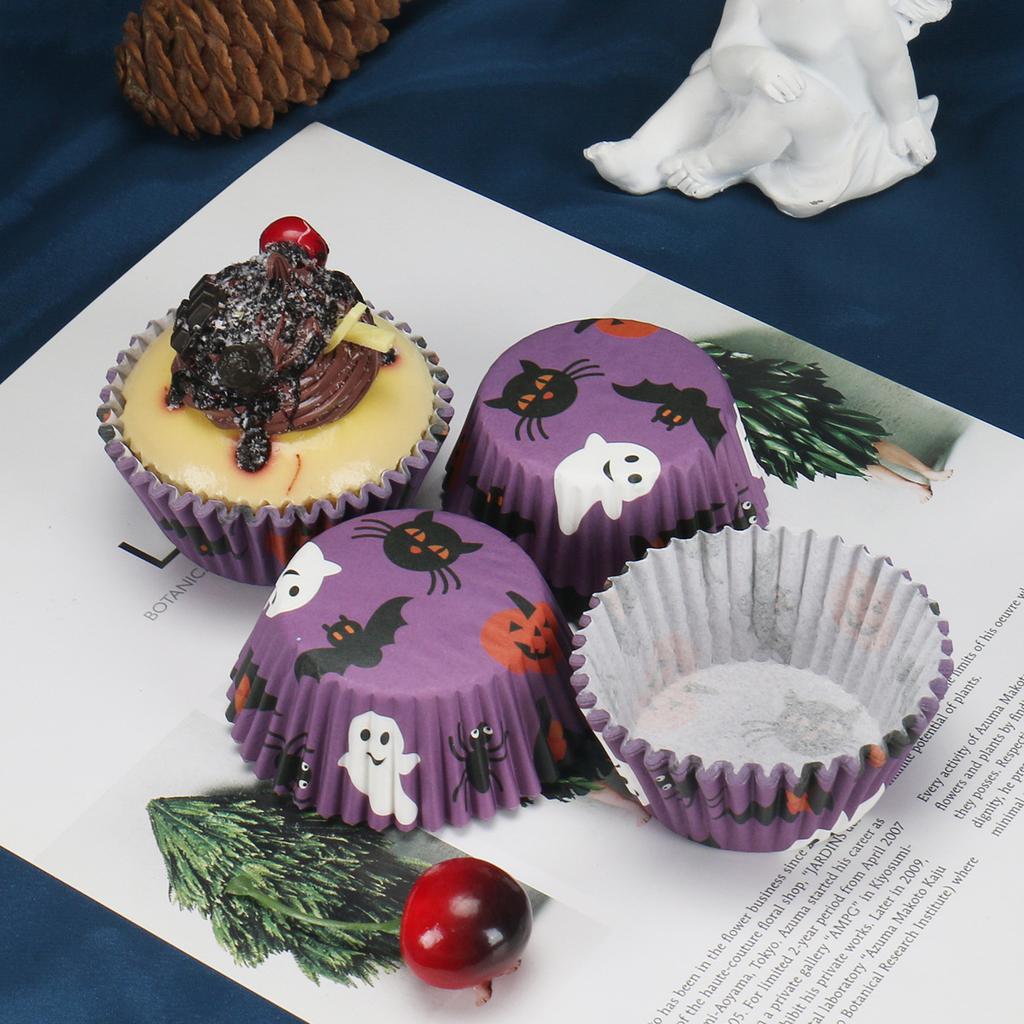 [Bat Party Cup Set] Bat Pattern Family Party Theme Dessert Paper Cup Birthday Party Main Cake Paper Tray Greaseproof Paper