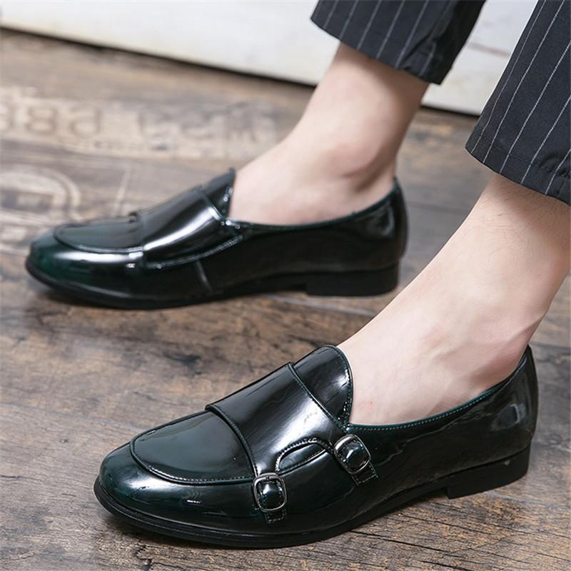 Gentleman New Wedding Dress Glossy Patent Leather Shoes For Men Classics Monk Strap Loafers Prom Homecoming Party Footwear