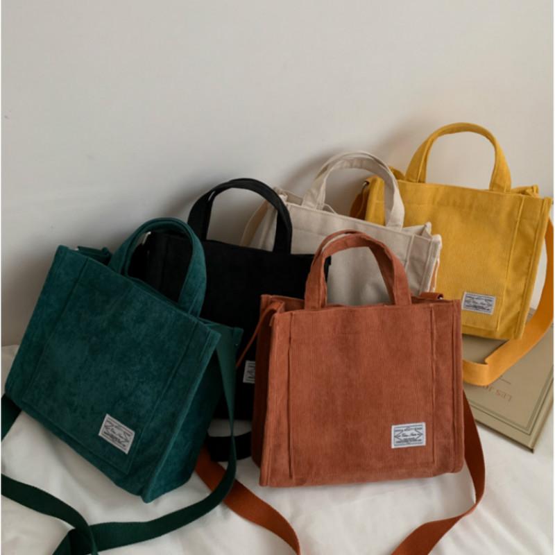 Yjsty Women's Brown Tote Shoulder Bag Corduroy Casual Retro Art Canvas Crossbody Bags For Cotton Zipper Handbags Luxury Designer