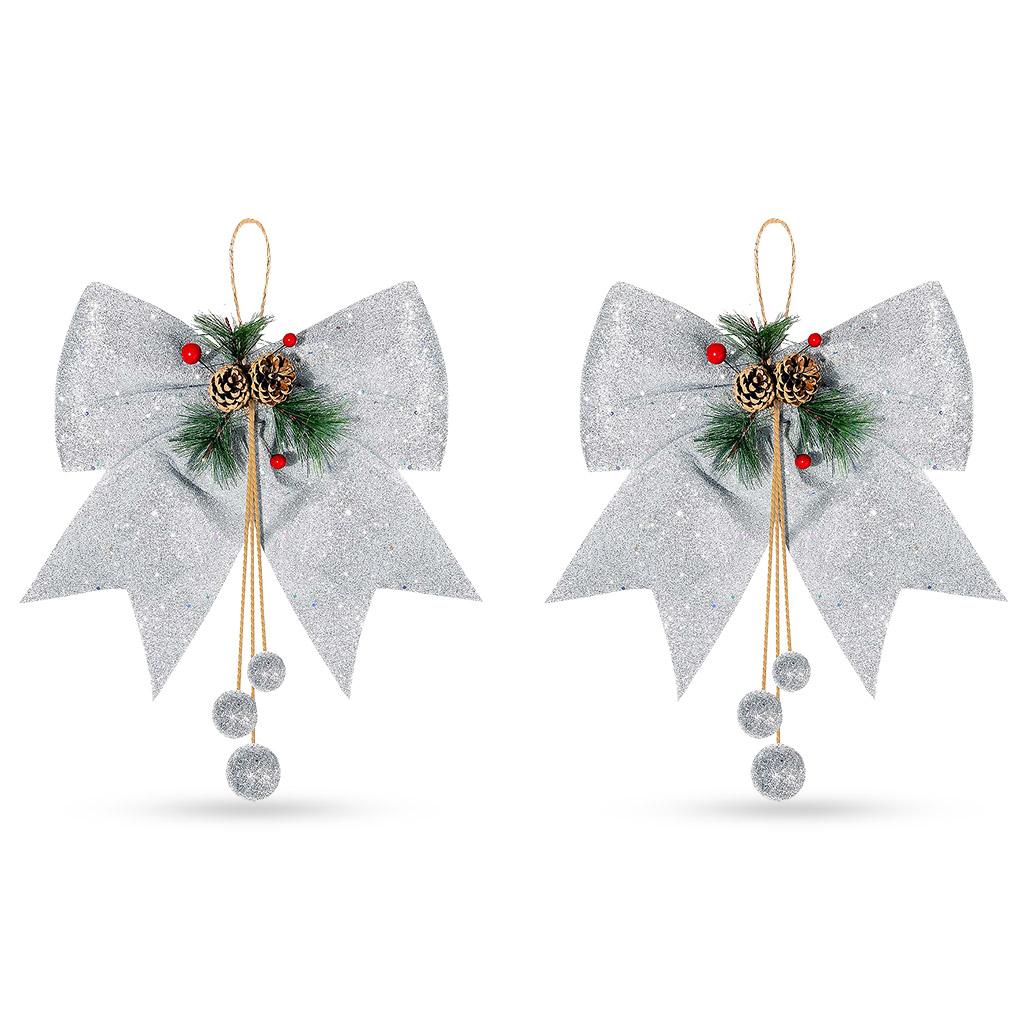 

2 штуки Счастливого Рождества Бант Рождественские Блестки Гирлянда Украшения Блестящие Сосновые Шары Подвески Завязывание Рукоделие Подарок Украшение серебряный