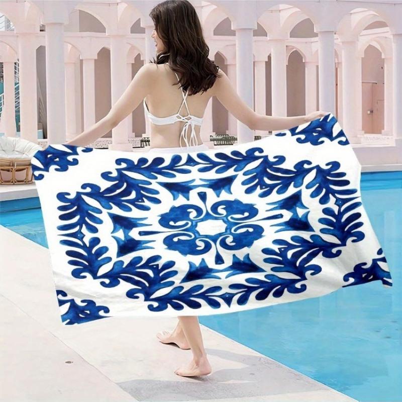 

1pc Microfiber Beach Scarf - Tropical Medallion Design, Fast-Drying & Lightweight, Vibrant Blue & White,Perfect for Travel,Beach W40*H60(CM)