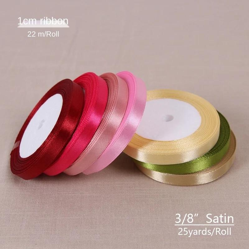 10mm Satin Ribbons DIY Wedding Birthday Party Artificial Silk Roses Crafts Supplies Sewing Acces Scrapbooking Material 25Yards