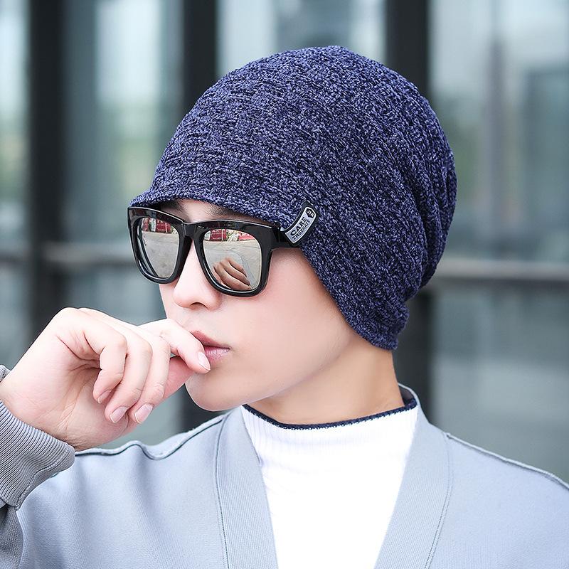 Winter Hats for Men Thick Warm Beanies Solid Cap Autumn Chenille Beanie Cotton Outdoor Cycling Windproof Cap Bonnet Casual Hat
