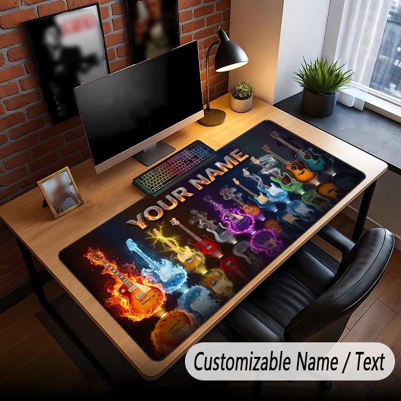 Music Guitar Theme Custom Mouse Pad Personalized With Name Text Customized Desk Mat For Office Home Decor