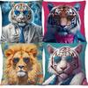 European Tiger With Blue Glasses Parrot Cat Animals Portrait Cushion Covers Pillowcase For Sofa