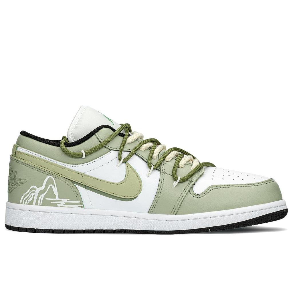 Jordan Air Jordan 1 Low top Vintage Basketball Shoes Men's Beige Green 553558-131(TeamA-)