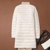 Large size light and thin down jacket women's medium and long autumn and winter warm round neck hidden button thin casual liner jacket tide
