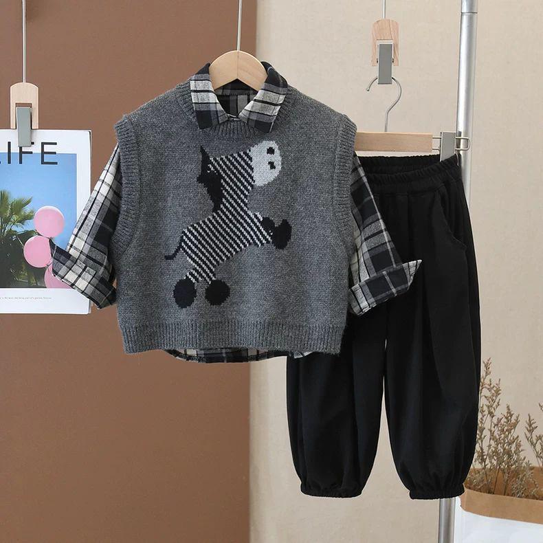 Boys' Trendy Fall 2025 Sweater Vest Outfit - Handsome 3-Piece Set for Spring & Autumn