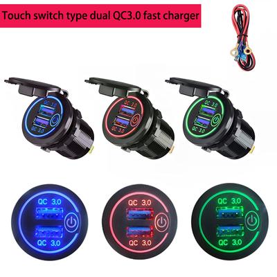 12/24V Schnellladegerät QC 3.0 Sockel Dual USB Touch Schalter Schnellladegerät Wasserdichtes Fahrzeugladen für Boot Van