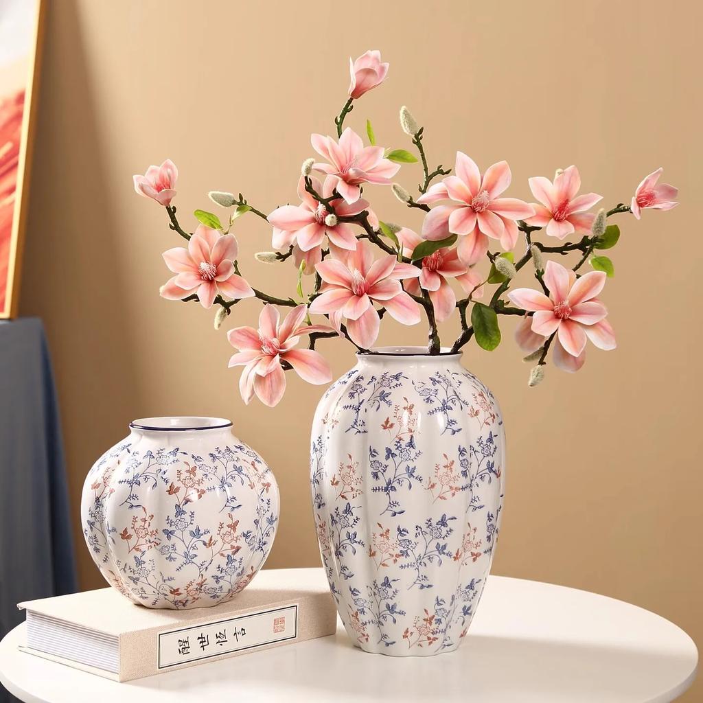 Blue and White Porcelain Ceramic Vase Decoration Living Room Entrance TV Cabinet Dining Table Decoration Can Be Used for Hyd