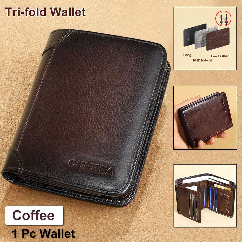 Men's Vintage Cowhide Wallet, RFID Protection Short Multi-Functional ID Card Credit Card Holder Top Layer Cowhide Money Bag 2 ID Card Windows