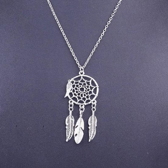 Women's Ethnic Style Retro Dream Catcher Feather Pendant Sweater Chain Necklace