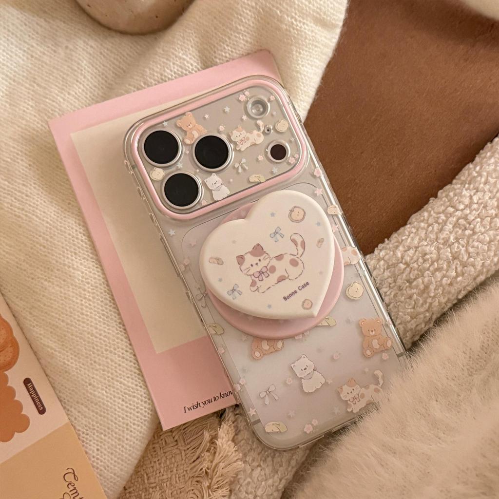 Cute Kitten Heart-Shaped Magnetic Phone Case for iPhone 16, iPhone 17, and iPhone 17 Pro Max