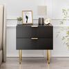 Black Nightstand with Wave Pattern and 2 Drawers, Bedroom Nightstand, Modern Nightstand with Metal Legs, 1 Piece