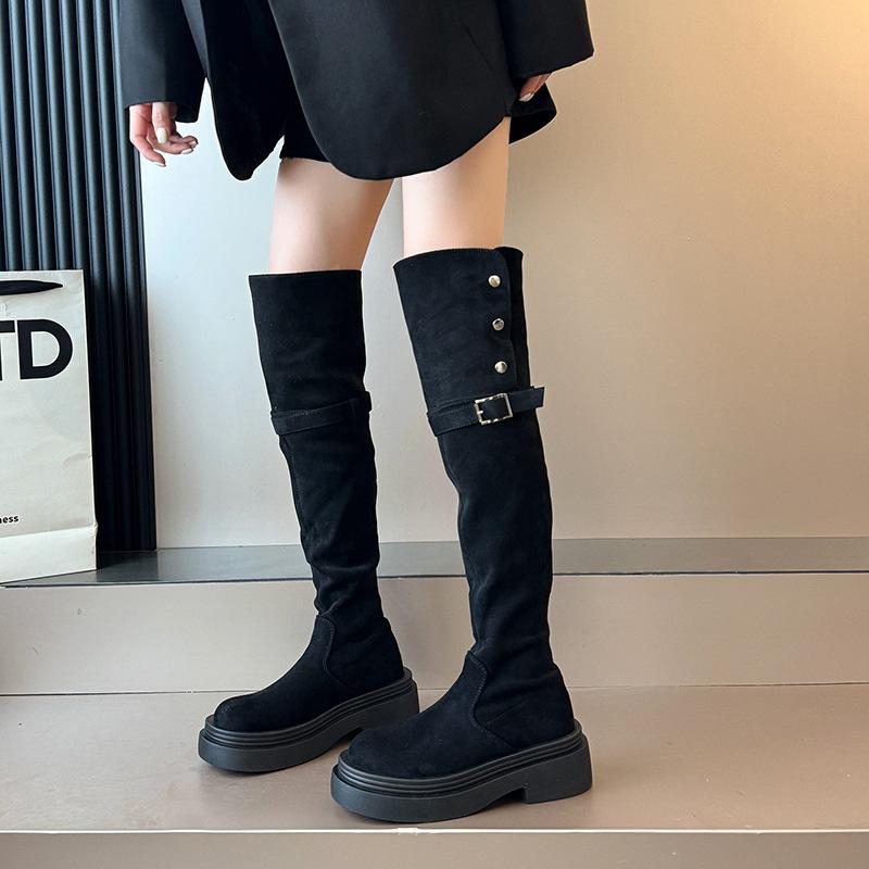 

Yueyu two wear folded versatile thick-soled boots, children s new thick-heeled knee knight boots in autumn and winter 2025 40 чёрный