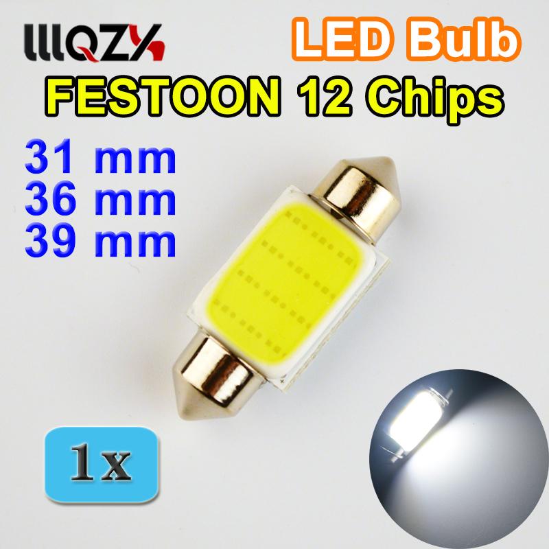10X Bright White 36MM 12 Chips COB Festoon Dome Map LED Light Lamp Roof Bulb C5W
