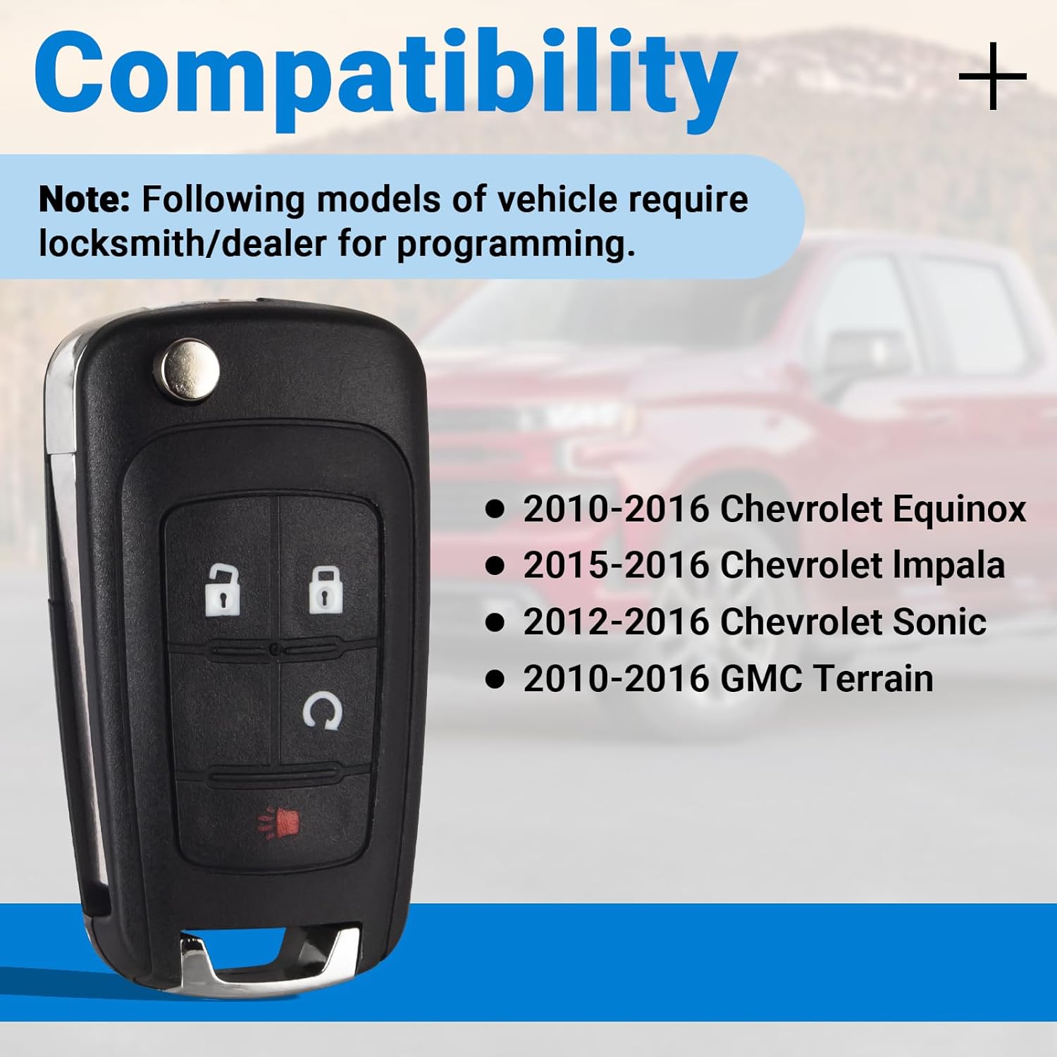 Car Key Fob Replacement Ignition Vehicles Compatible with 2010-2016 Chevy Equinox Sonic/ 2015-2016 Chevrolet lmpala/ 2010-2016 GMC Terrain