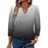 Women V Neck Casual Loose Fit Top Three Quarter Sleeve Blouse Button Cuff Lightweight Soft Fabric Stylish Design
