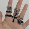 Punk Harajuku Goth Thorns Black Silver Color Irregular Heart Cross Open Ring For Women Men Lover Vintage 90s  Jewely