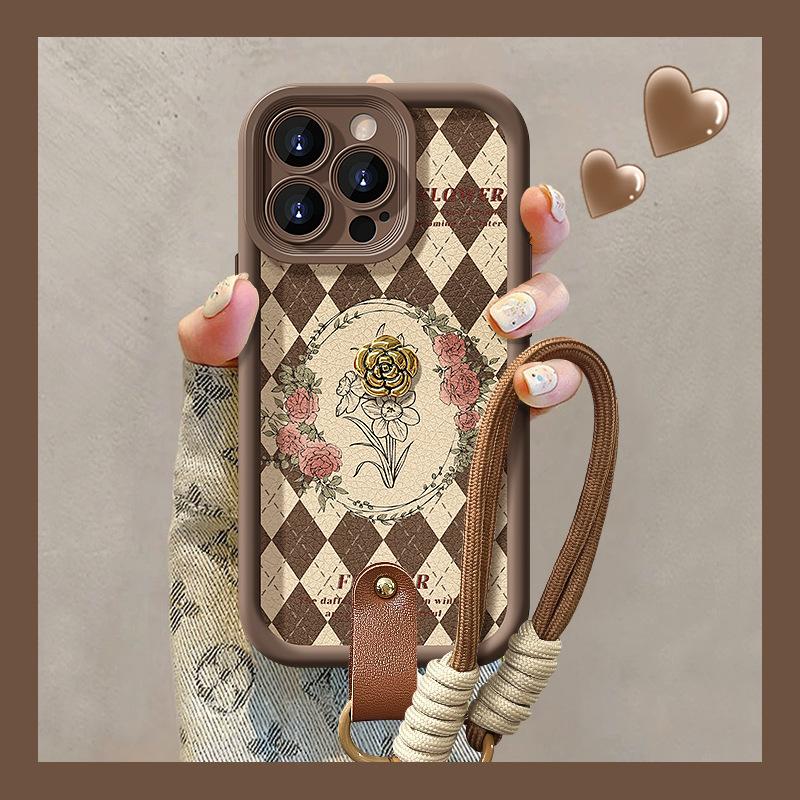 Camellia Doll Lanyard Suitable for Apple 16 Mobile Phone Case Iphone15PRO High-end Lambskin 14plus