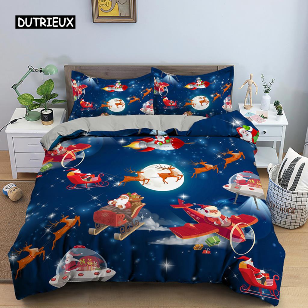 Weihnachtsmann Muster Bettwäsche Set Weihnachts Rentier Bettbezug Set für Kinder Jungen Mädchen Steppdeckenbezug Queen Polyester Bettdeckenbezug