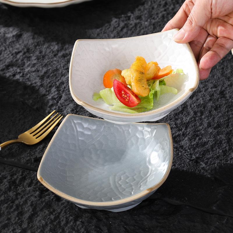 Japanese Irregular Square Glazed Ceramic Snack & Appetizer Plate, Tableware for Japanese Cuisine.
