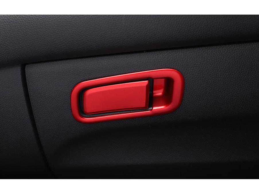 Honda Accord 18th Gen Red Interior Trim Kit: Gear Shift Frame, Armrest, Air Vent, Gear Knob, Steering Wheel.