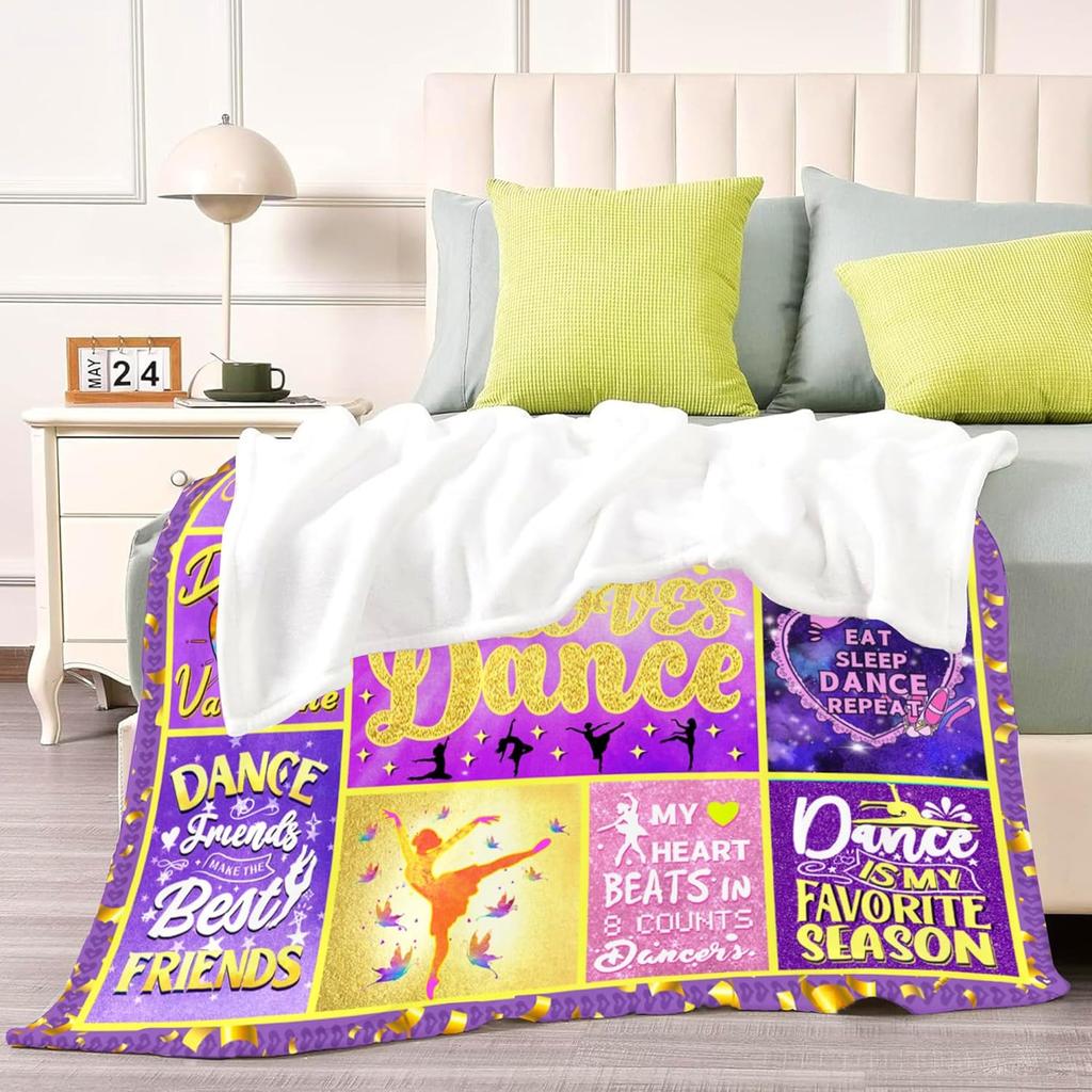 Dance Blanket Gifts for Girls, Super Soft Cute Purple Ballet Dancer Gifts Blanket for Dance Lovers Teen Girls Women Teacher, Warm Cozy Fun Plush