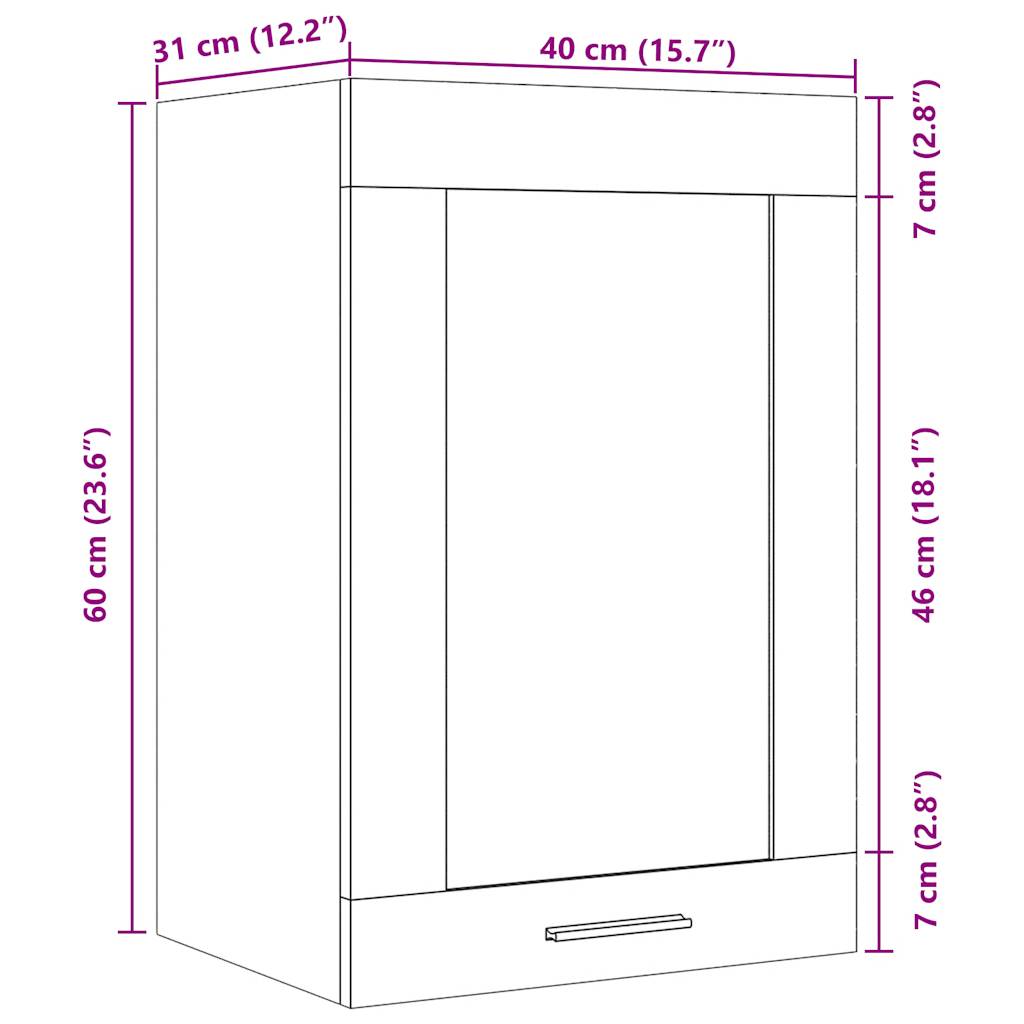 Lyon Wall Mounted Cabinet with Glass Door Vintage Wood Effect 40 x 31 x 60 cm Particleboard