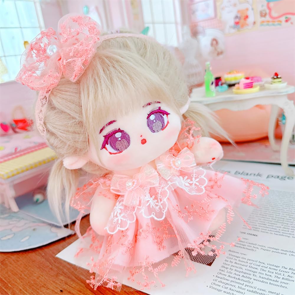 niannyyhouse 20cm Caramel Plush Doll Black Hair Soft Toy for Girls with Removable Outfit