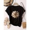 European Size Women's Short Sleeve T-Shirt with Leopard-Spot Floral Print Round Neck Blouse -Suitable for Travel, Vacation & Everyday Outfits