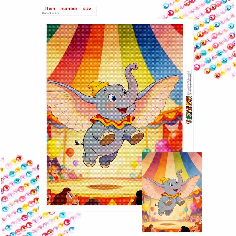 Disney Dumbo Elephant Circus Flying Balloon Diamond Painting Art Mosaic Kit Handmade diy5D Home Decor Gift Round 20x30cm