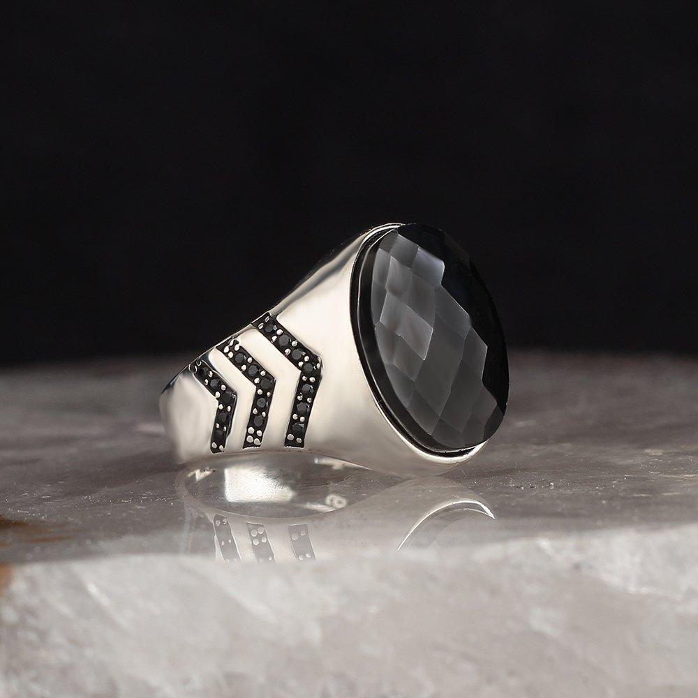 Siyah Zirkon Taşlı 925 Ayar Gümüş Yüzük