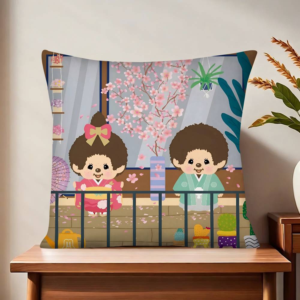 Cartoon Animation M-Monchhichi Pillow Case Fashion Square Pillowcase Bedroom Sofa Room Ins Decoration Leisure Cushion Cover