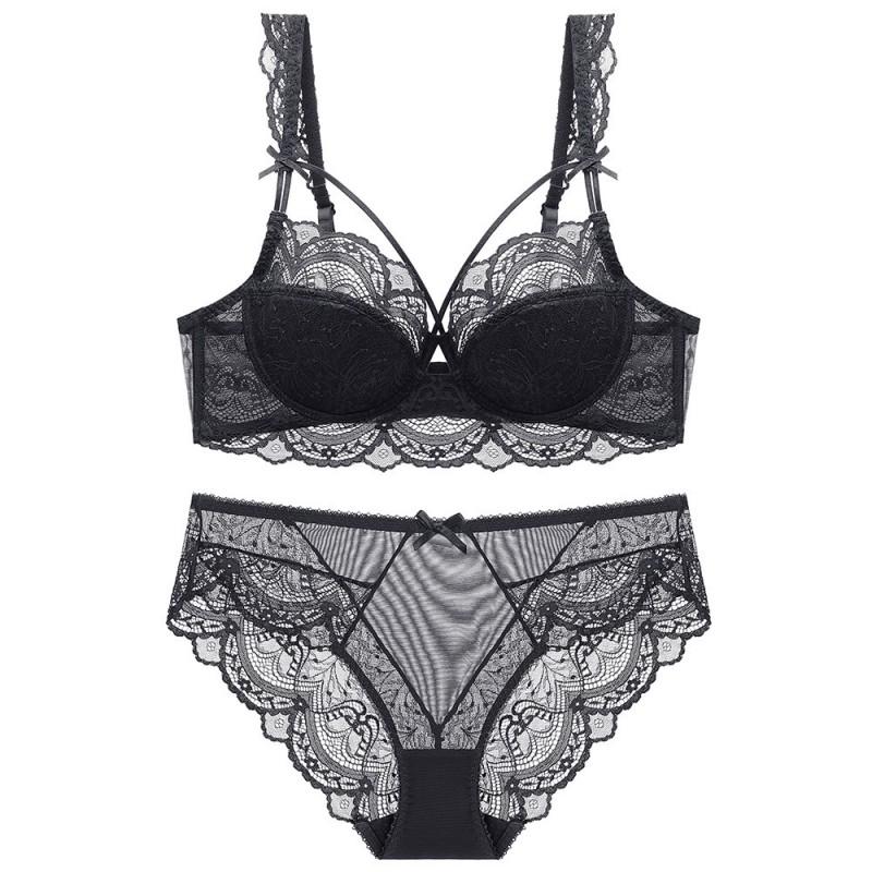 Sexy Lace Bralette Set Plus Size Women Minimizer Support Non-Sagging French Style