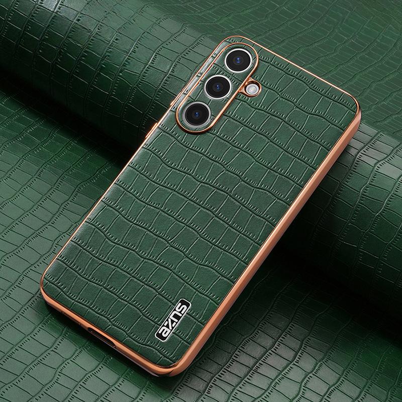 Suitable for Samsung S25ultra Phone Case, Crocodile Pattern Galaxy Full Cover Electroplated S24 Shockproof 23ultra Leather Case