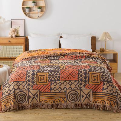 Manta de Hilo de Algodón Estilo Bohemio de Cuatro Capas con Borlas, Toalla Colcha, Toalla de Sofá, Manta de Gasa Multifuncional de Verano para el Hogar