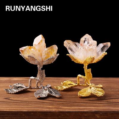 1PC Natural Crystal Healing Gemstone Single Point Flower DIY With Gold Metal Base Divination Home Desktop Decoration