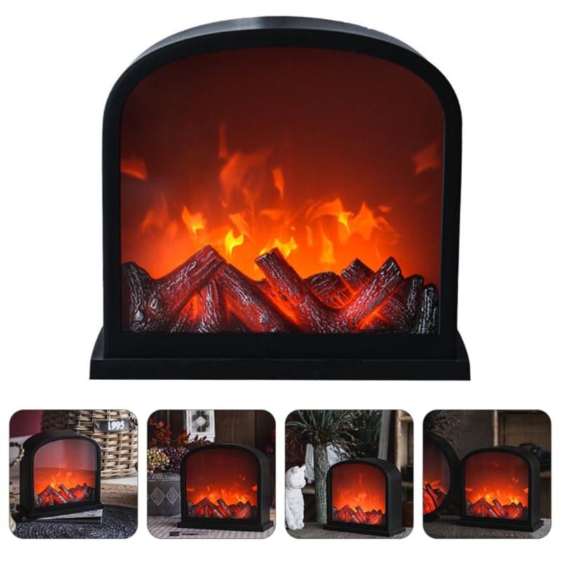 User Friendly Resin Fireplaces Decors Night Light With Warm LED Glowing Handcrafted Retro Home Accent