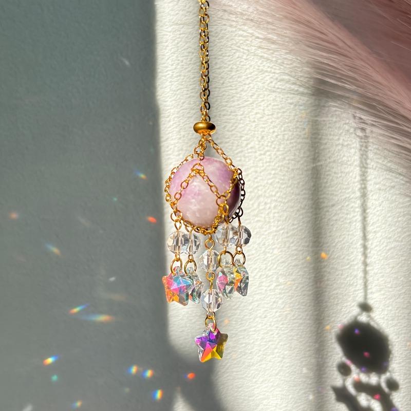 

1pc Natural Stone Crystal Woven Suncatcher Gripper Hanging Window Garden Home Car Suspension Decoration Gift Modern Simple 18cm розовый