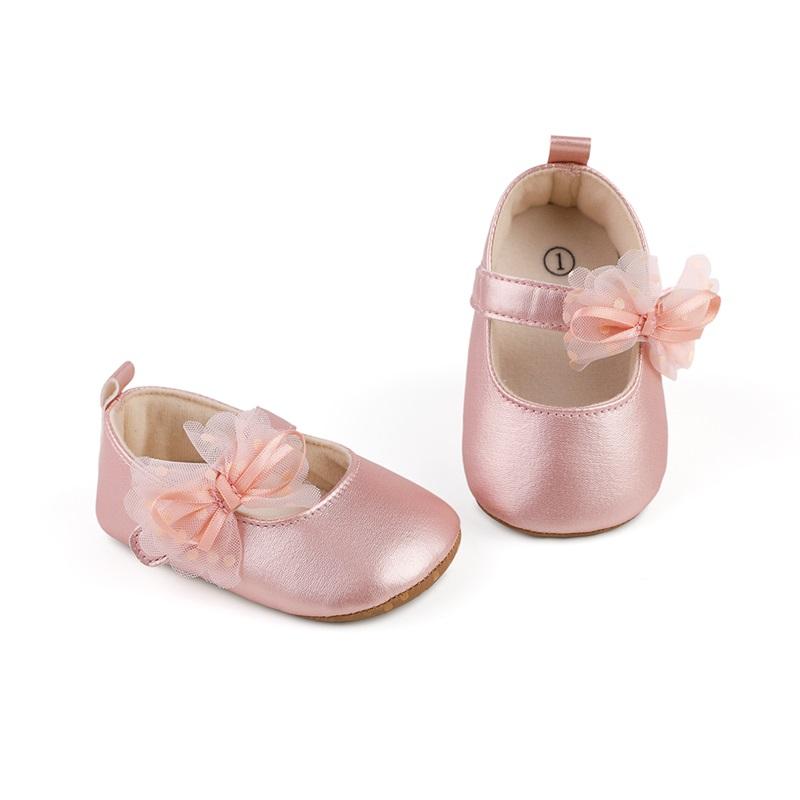 Citgeett Autumn Infant Baby Girls Princess Shoes Dot Print Mesh Bowknot Flats Non-Slip Wedding Slippers Shoes