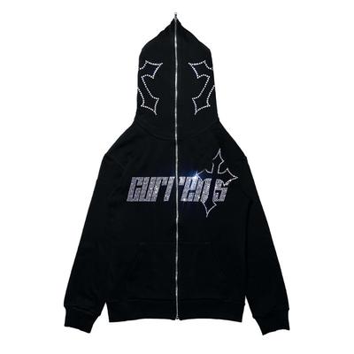 Y2K Vintage Zip-Up Hoodie Women Men Loose Fit Streetwear Graphic Print Casual Sweatshirt